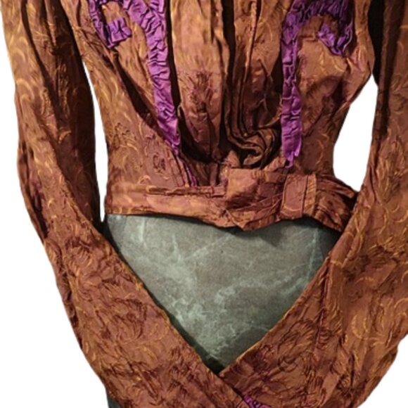 Antique Victorian Copper Silk Bodice With Purple Trim For Study Or Pattern Only - Picture 7 of 8